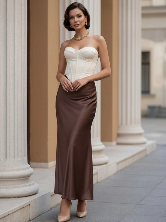 Ayollar uchun yubka, rezinkada, atlas, malomerka  - EllyFashion