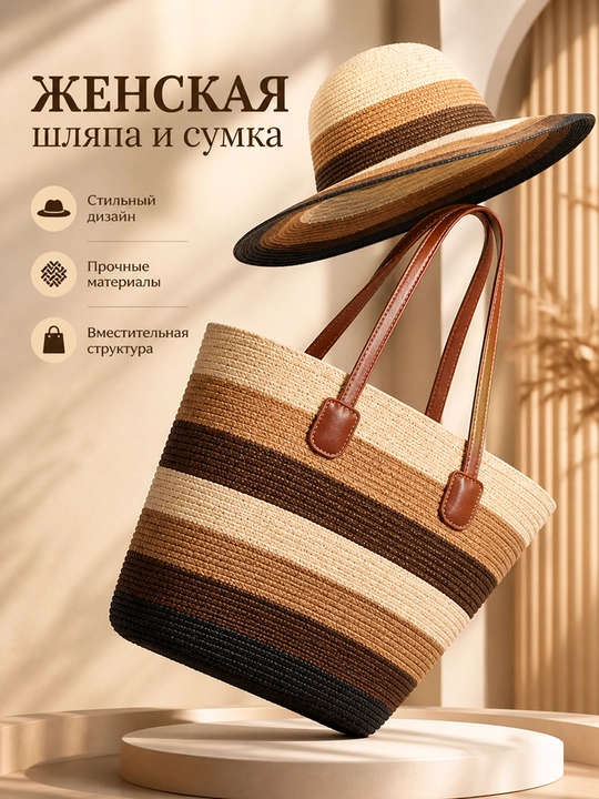 Ayollar uchun yozgi sumka va boshkiyimi toplami