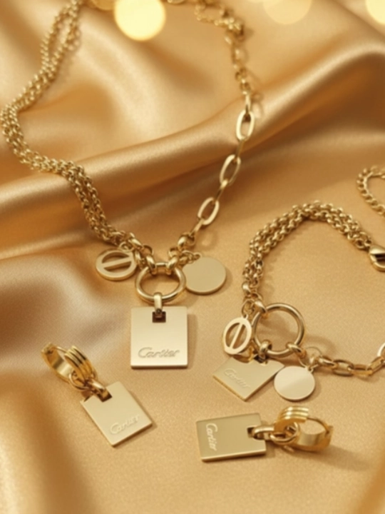 Цепочка кулон в стиле Cartier золотистый набор украшение для девушек