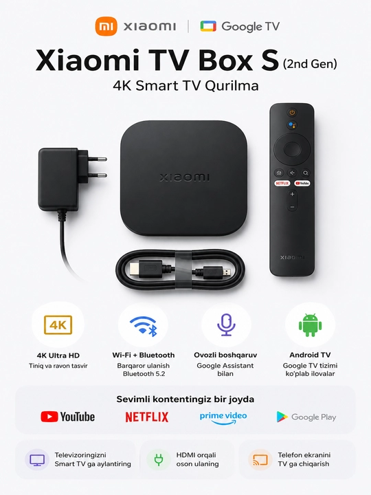 Xiaomi Mi TV Box S 2-го поколения 4K Android TV Media