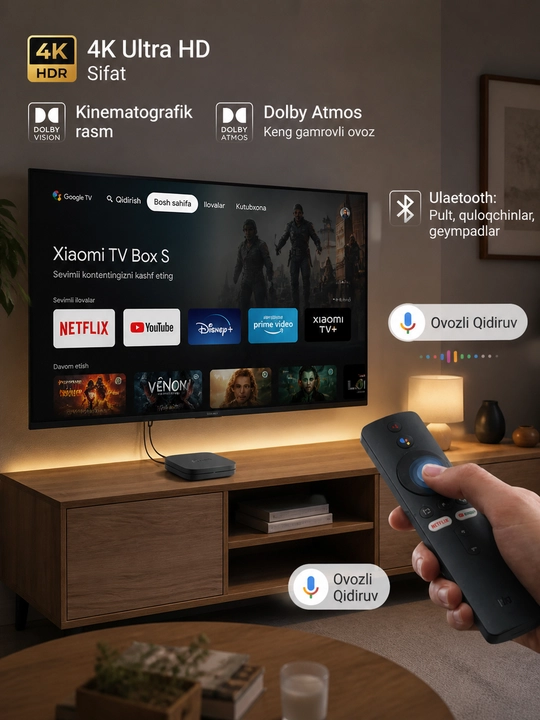 Xiaomi Mi TV Box S 2-го поколения 4K Android TV Media