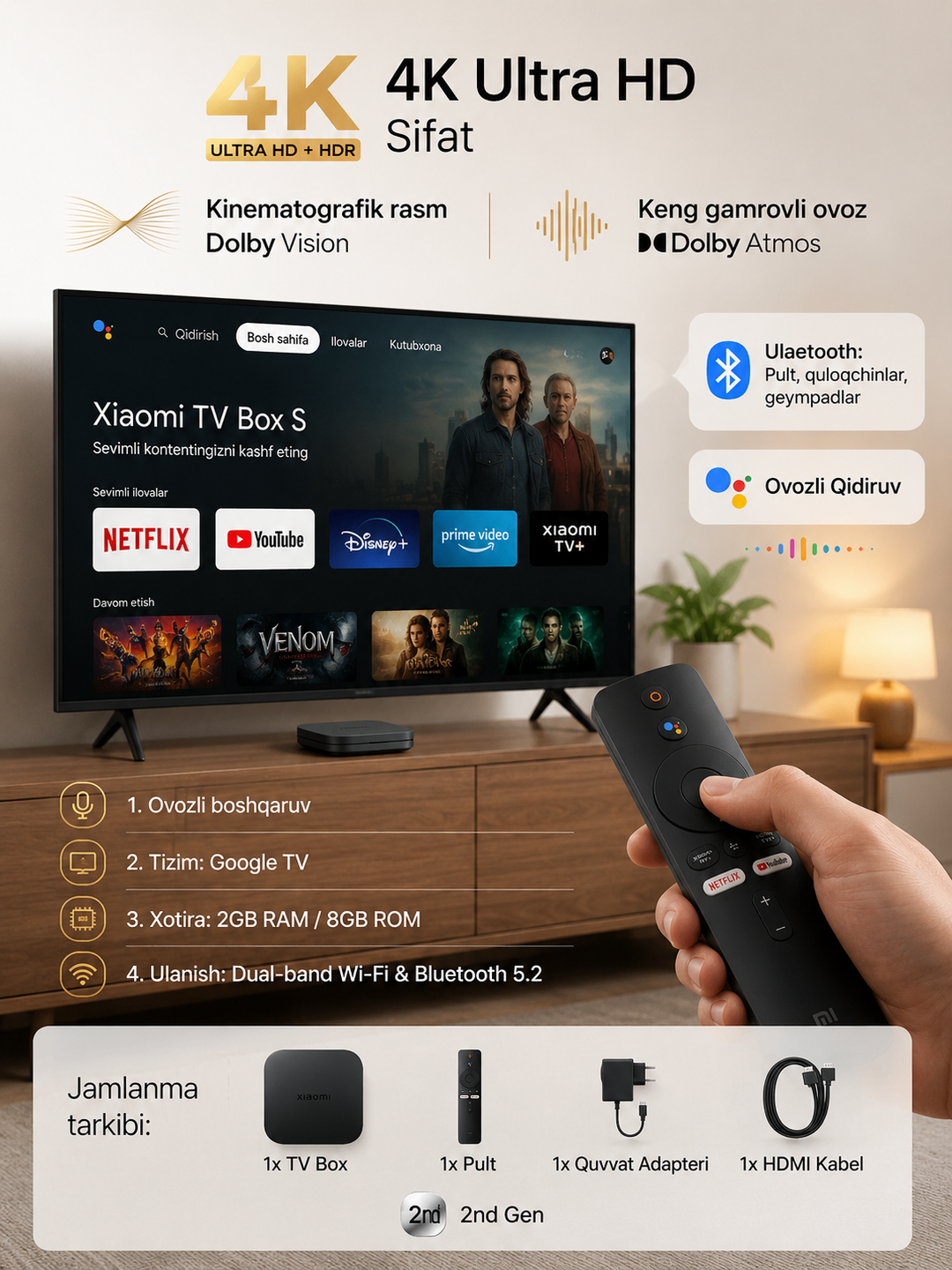 Xiaomi Mi TV Box S 2-avlod 4K Android TV medi - 