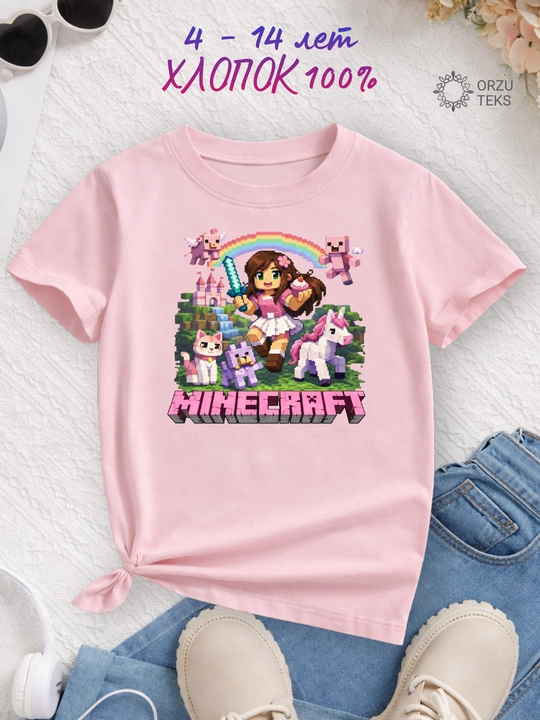 Qizlar uchun HUNTRIX, ROBLOX, STICH, MINECRAFT,  printli futbolka, paxta, ORZU-TEKS - 