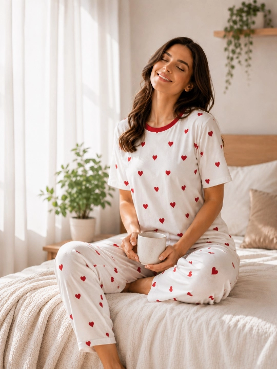 Ayollar pijamasi UzLook, futbolkali to‘plam, yumshoq va qulay uyqu kiyimi, S-2XL