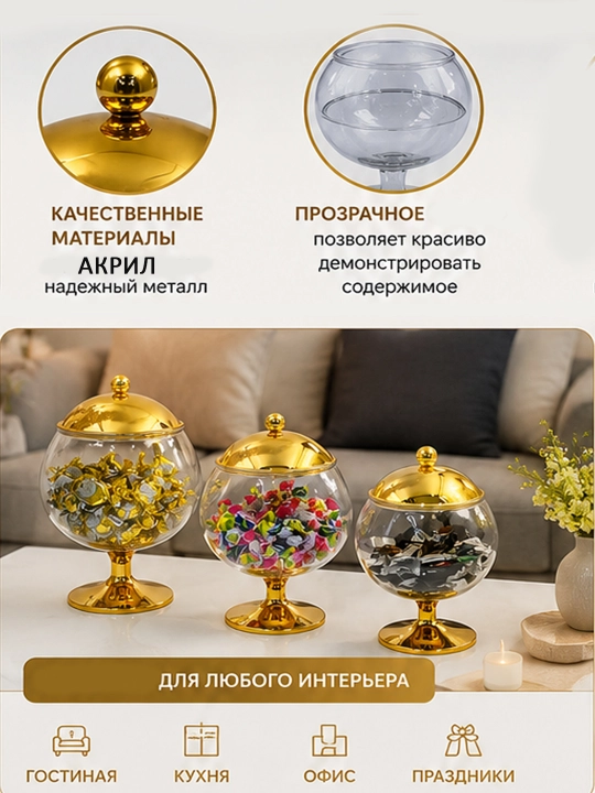 Конфетница ваза шар на ножке для сладостей — декоративная для сервировки