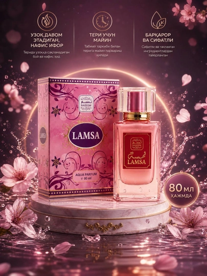 Ayollar uchun spirtsiz parfyumlangan suv Lamsa,Bushra, Zahra,Sadaat - Dubai,Amani, 100 ml - 