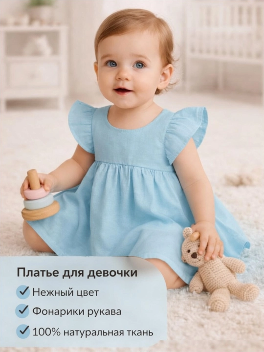 Платье для девочки из муслина 1–2 года Летнее, хлопковое, стильное платье