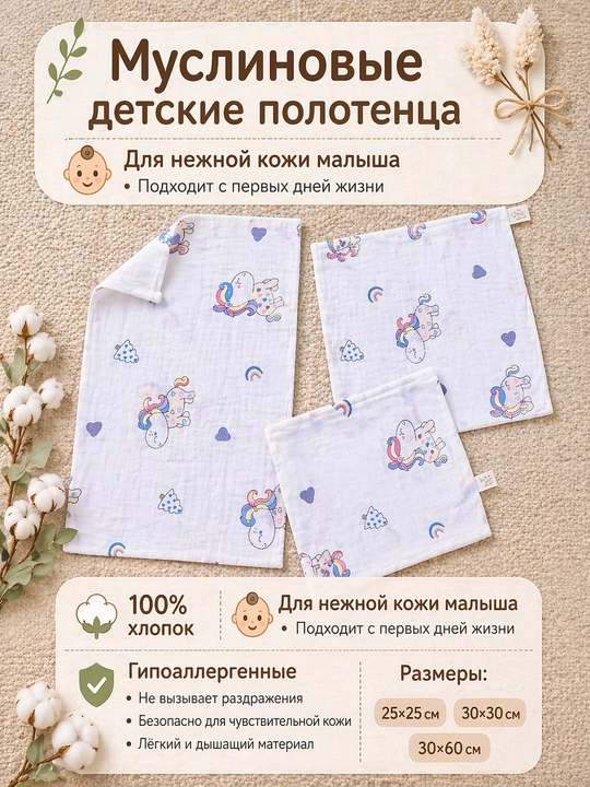 Детские полотенца из муслиновой ткани - 