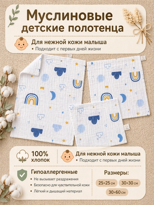 Детские полотенца из муслиновой ткани - 