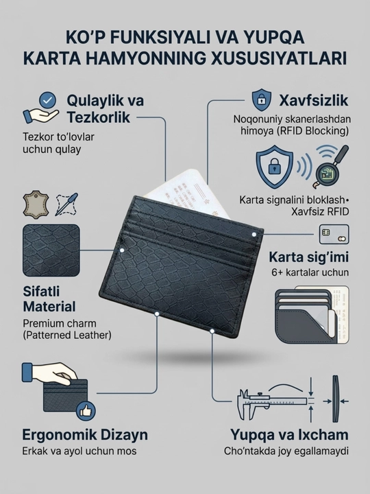 Erkaklar uchun sifatdagi hamyon. Hamyonbop narxdagi zamonaviy charm hamyon. PULDOR - 