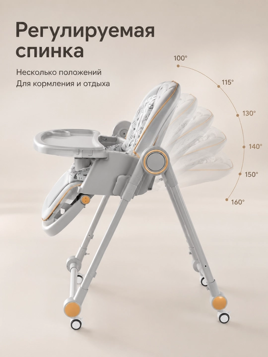 Стульчик для кормления 2в1 качели складной 160° качание двойной столик Popypara S-07