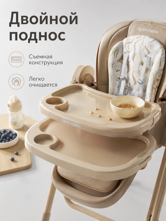 Стульчик для кормления 2в1 качели складной 160° качание двойной столик Popypara S-07