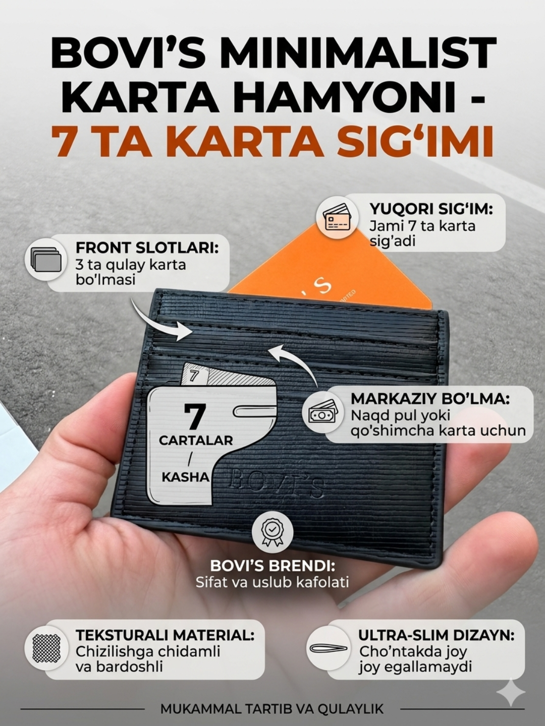 Erkaklar uchun sifatdagi hamyon. Hamyonbop narxdagi zamonaviy charm hamyon. PULDOR - 