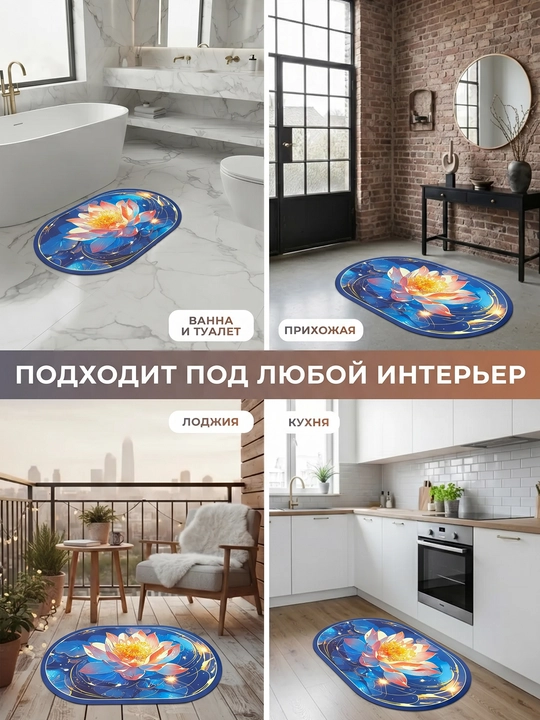 Коврик для ванной ModeraHome овальный цветочный Memory Foam нескользящий 38x58 50x80 60x80