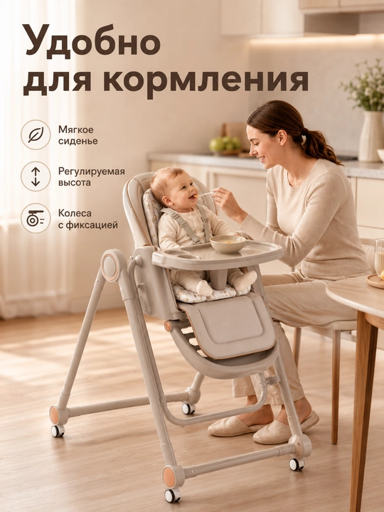 Стульчик для кормления 2в1 качели складной 160° качание двойной столик Popypara S-07