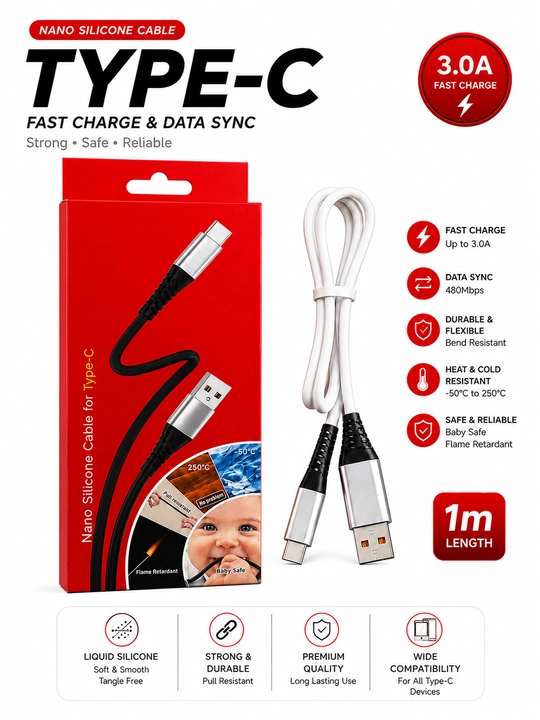 Type-C kabel BX62 (1m, 3.0A tez zaryad, silikon) - 