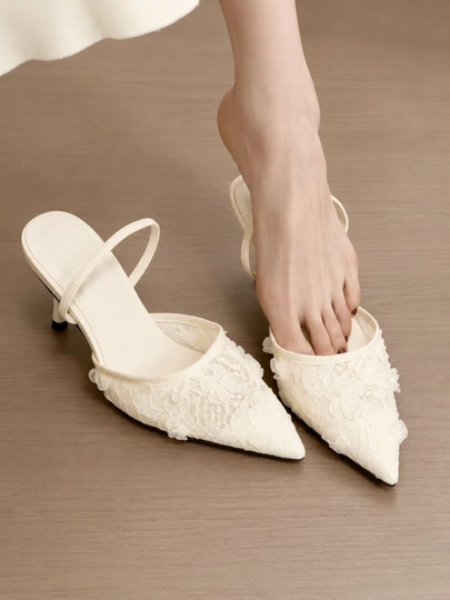 Женские белые элегантные туфли – кружевные slingback, туфли с острым носом на каблуке — SMBSHOP-TORLITUFLI-БЕЛЫЙ-37