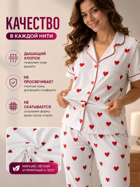 Ayollar uchun pijama to‘plami UzLook, paxtali, qisqa, yengli, S-2XL