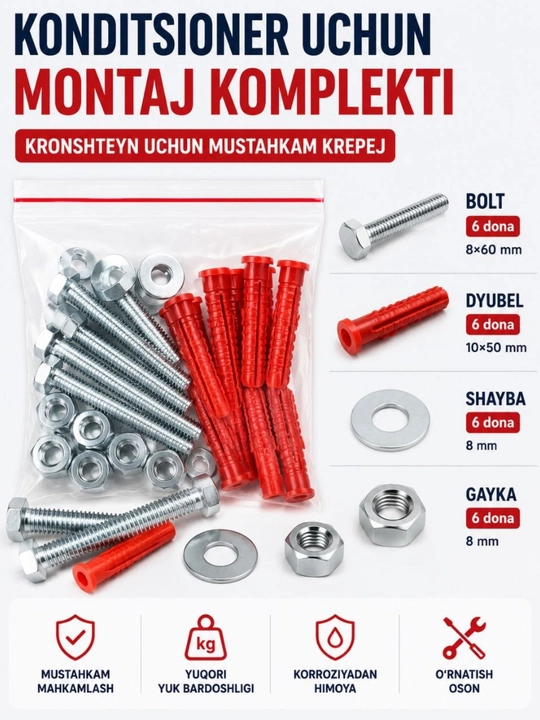 Konditsioner kronshteyni uchun montaj to‘plami, boltlar