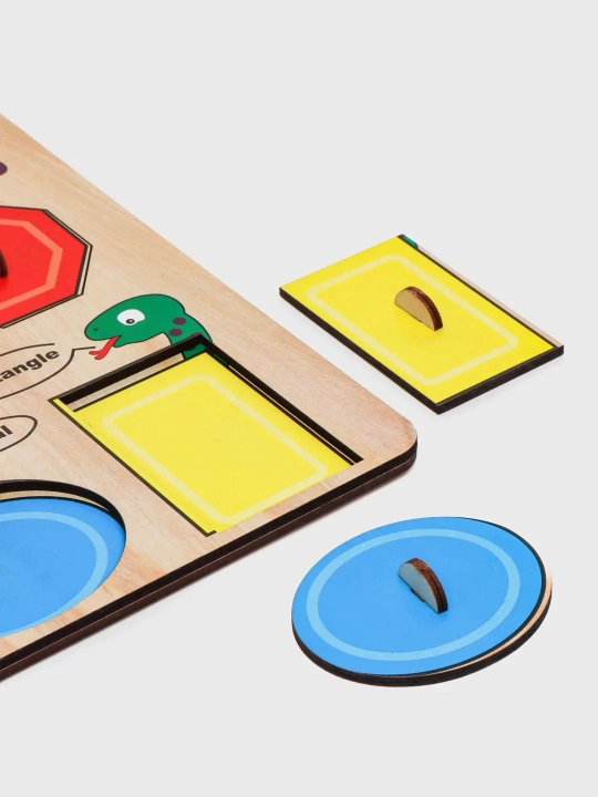 Yog'och shakllarni saralash puzzli - bolalar uchun geometrik shakllar bilan o'quv doskasi