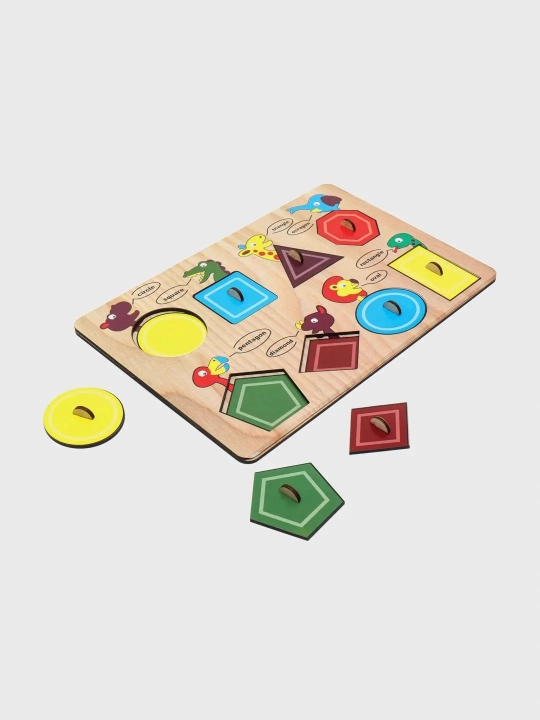 Yog'och shakllarni saralash puzzli - bolalar uchun geometrik shakllar bilan o'quv doskasi