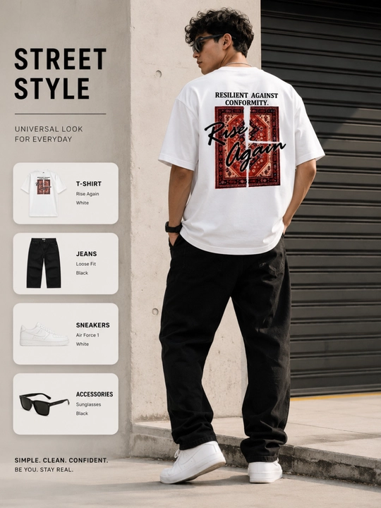 Erkaklar oversize futbolka Rise Again print premium cotton sifatli