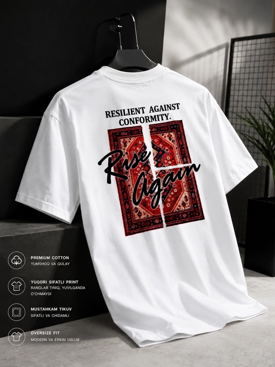Erkaklar oversize futbolka Rise Again print premium cotton sifatli