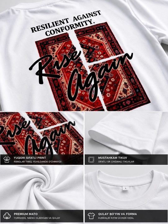 Erkaklar oversize futbolka Rise Again print premium cotton sifatli