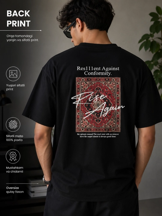Erkaklar oversize futbolka Rise Again print premium cotton sifatli