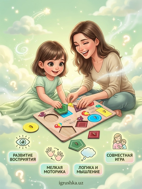 Yog'och shakllarni saralash puzzli - bolalar uchun geometrik shakllar bilan o'quv doskasi - 
