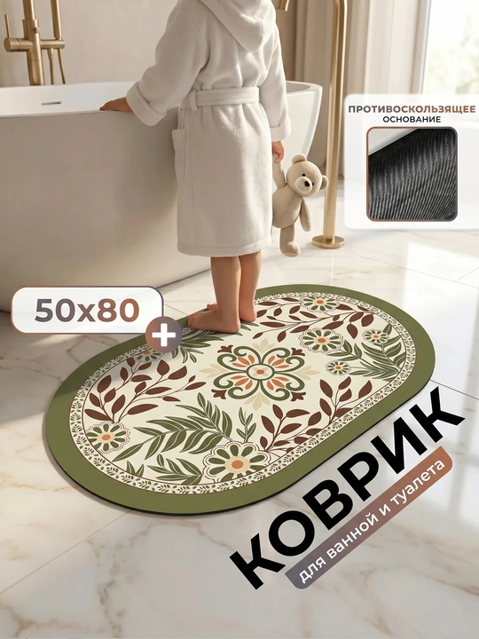 Sirpanmaydigan mikrofiber hammom gilami, yuviladigan, yumshoq va tez quriydi - 