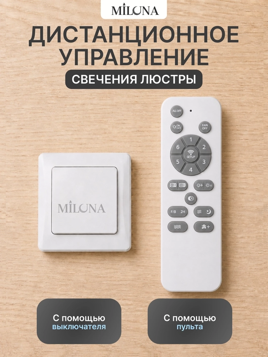 Lyustra shift ventilyatorli LED 90 sm, pultli, 3 rejim, Bluetooth kolonka qandil va lustra