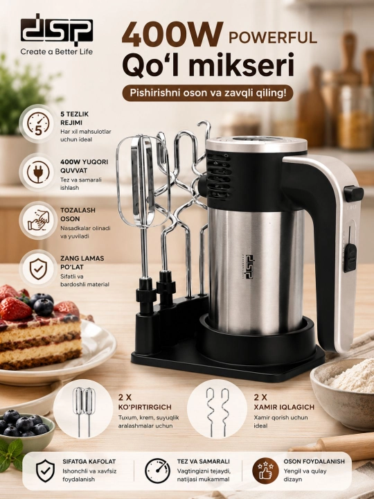 DSP qo‘l mikseri hand mixer, Modeli: KM2078 - 
