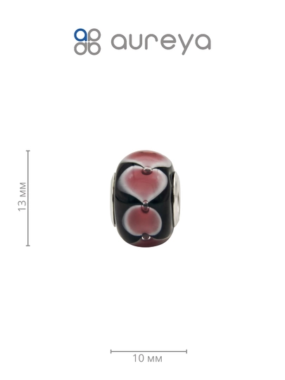 Шарм из серебра 925 пробы с родием, вставки: стекло ювелирное Мурано (PB8804) — AUREYA-PB8804-ЧЕРН
