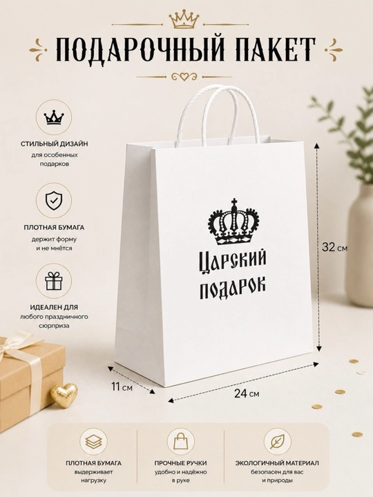 Sovg‘a uchun kraft paket 32×24×11 sm — zamonaviy dizayn
