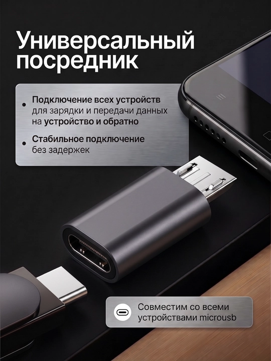 USB Type-C dan micro USB ga o‘tuvchi adapter