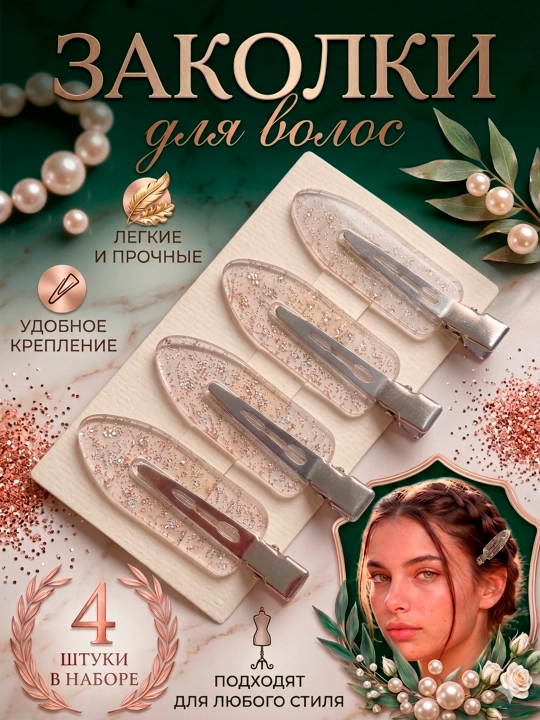 Заколки для волос женщин, в комплекте 4 штук, прекрасное украшение повседневной прически - 