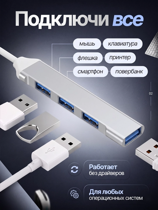 USB HUB 3.0 на 4 порта, хаб-концентратор