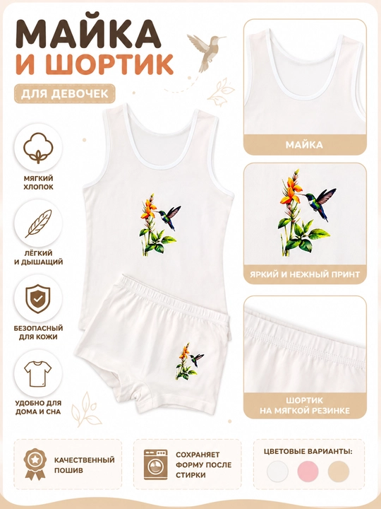 Комплект для девочек – майка и шорты, 2-11 лет, лёгкий и удобный