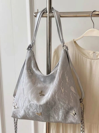 Женская сумка-хобо на плечо из экокожи с декоративными бабочками — VIBEBAG-KAPALAKLISUMKA-СВЕТСЕР
