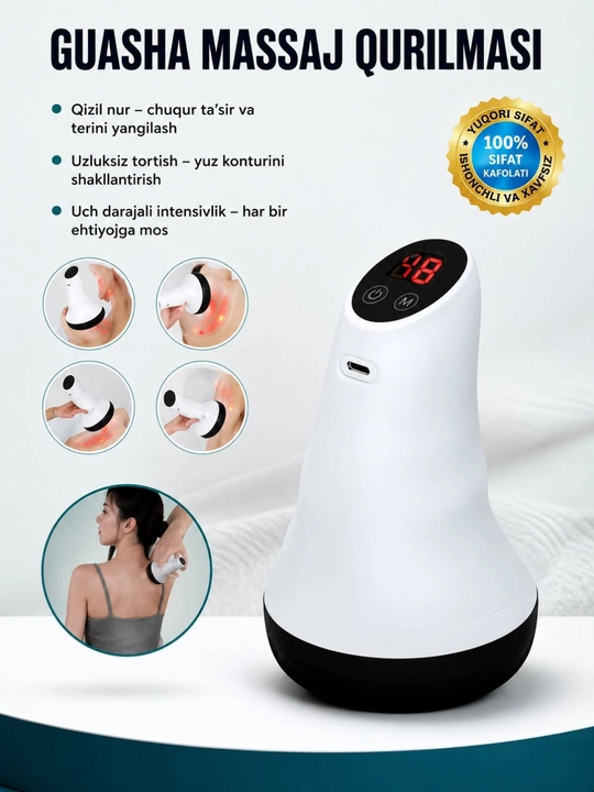Bo‘yin va yelka uchun mini elektr massaj apparati Gua Sha isitgich bilan - 
