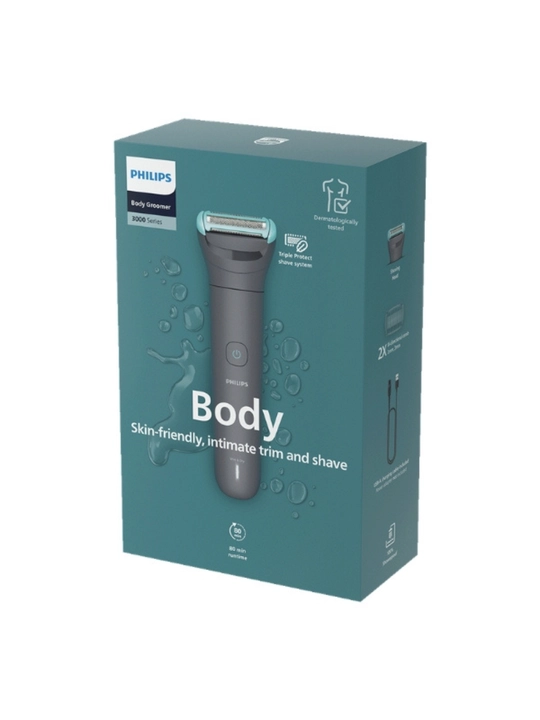 Триммер Philips BG3480/15 для тела, сухое и влажное бритье, 2 насадки 2, 3 мм, серый