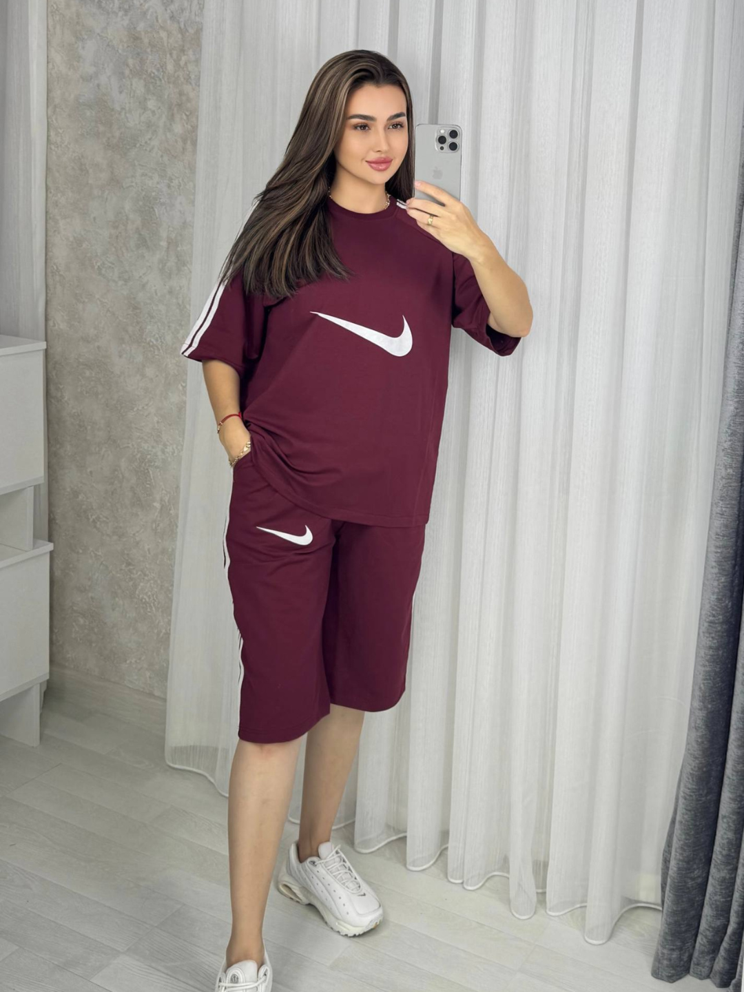 Ayollar sport kostyumi (mayka + shortik), katta o‘lchamli, yozgi Standart o‘lcham - 
