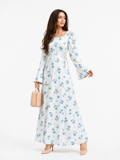 Женское длинное платье, летнее, с поясом на талии — SMBSHOP-LOLAKUYLAK-ЛАЗУР-4446