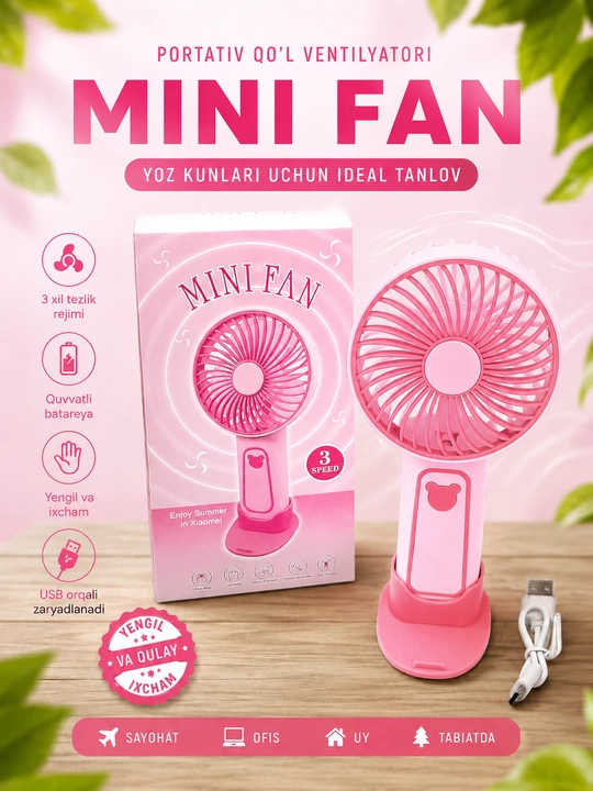 Mini qo‘l USB ventilyatori qayta zaryadlanadigan kichik ventilyator - 