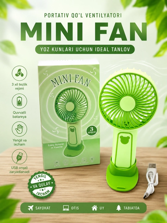 Mini qo‘l USB ventilyatori qayta zaryadlanadigan kichik ventilyator - 