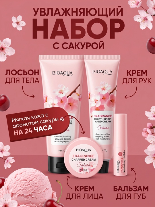 Набор для лица BIOAQUA Sakura 4 в 1 для женщин  - 