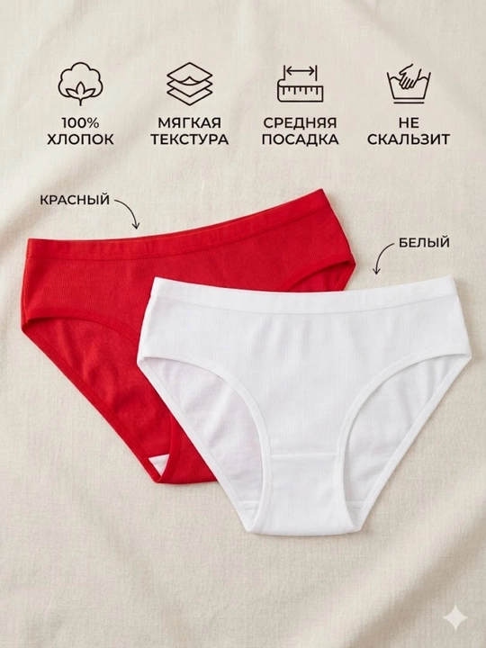 Ayollar uchun paxta ichki kiyimlari XL o‘lchamli, 2 dona - 