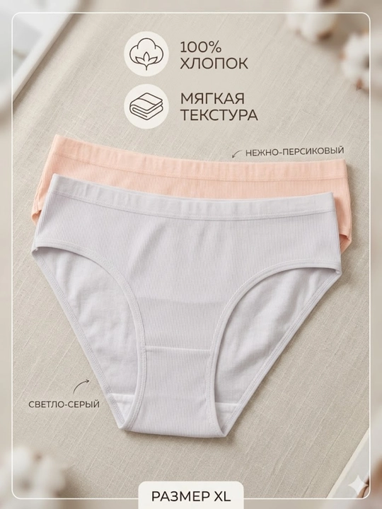 Ayollar uchun paxta ichki kiyimlari XL o‘lchamli, 2 dona - 