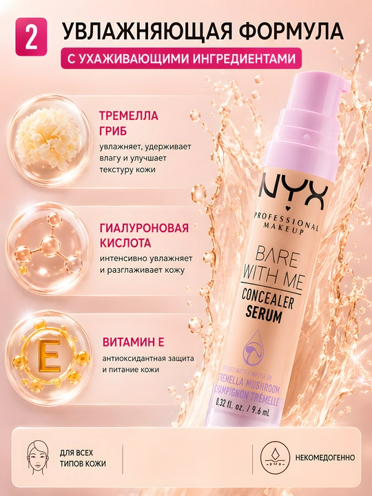 Лёгкий консилер NYX Concealer Serum 01 Fair-лёгкое покрытие и комфортная текстура